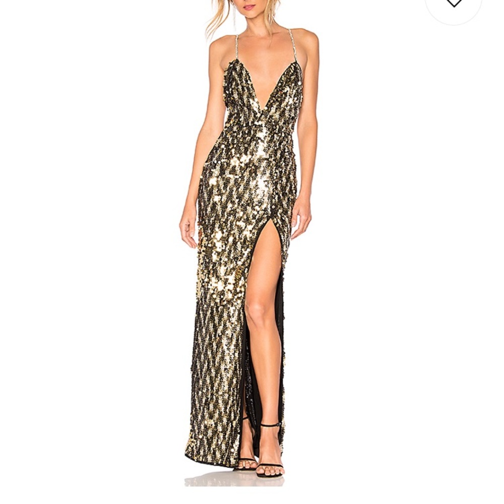 Michael Costello Sydney Gown in gold from Revolve.